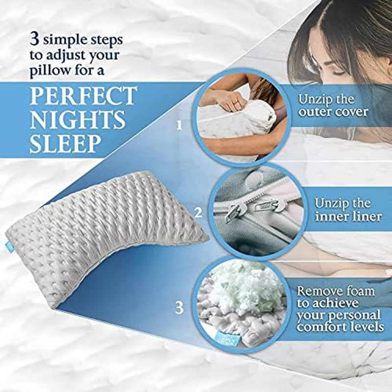 Adjustable Memory Foam King Size Bed Pillows for Sleeping - Side, Back or Stomach Sleeper Pillow for Neck and Shoulder Pain - Soft Plush Machine Washable Pillow Cover