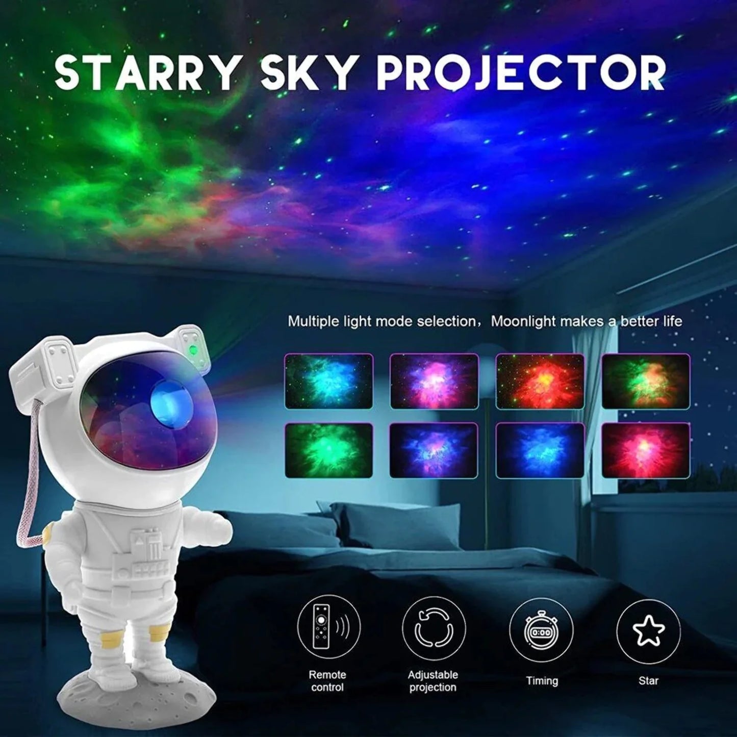 Enchanting Astronaut Galaxy Projector - Transform Your Space with Starry Sky & Ocean Wave LED Night Light